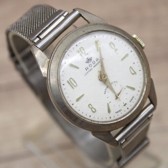 Vintage RODA Swiss Made Watch Men Silver Tone Stainless Steel Classic Round Dial - Picture 1 of 8